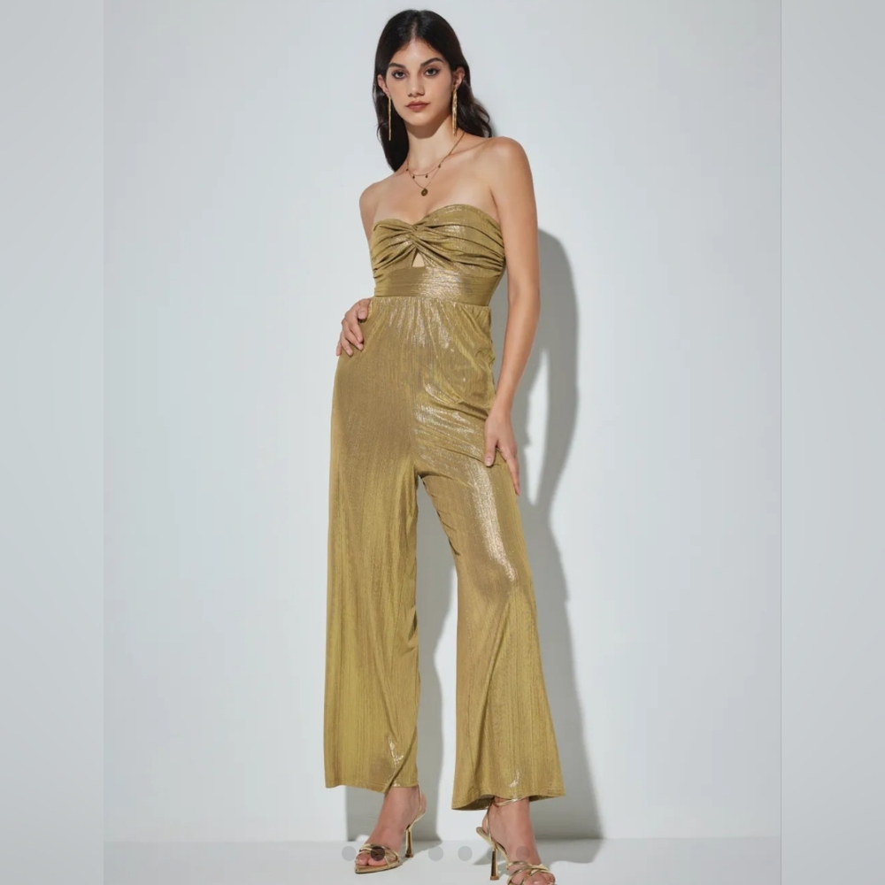 Metallic Twist Cutout Jumpsuit, NWT- Gold, Size M